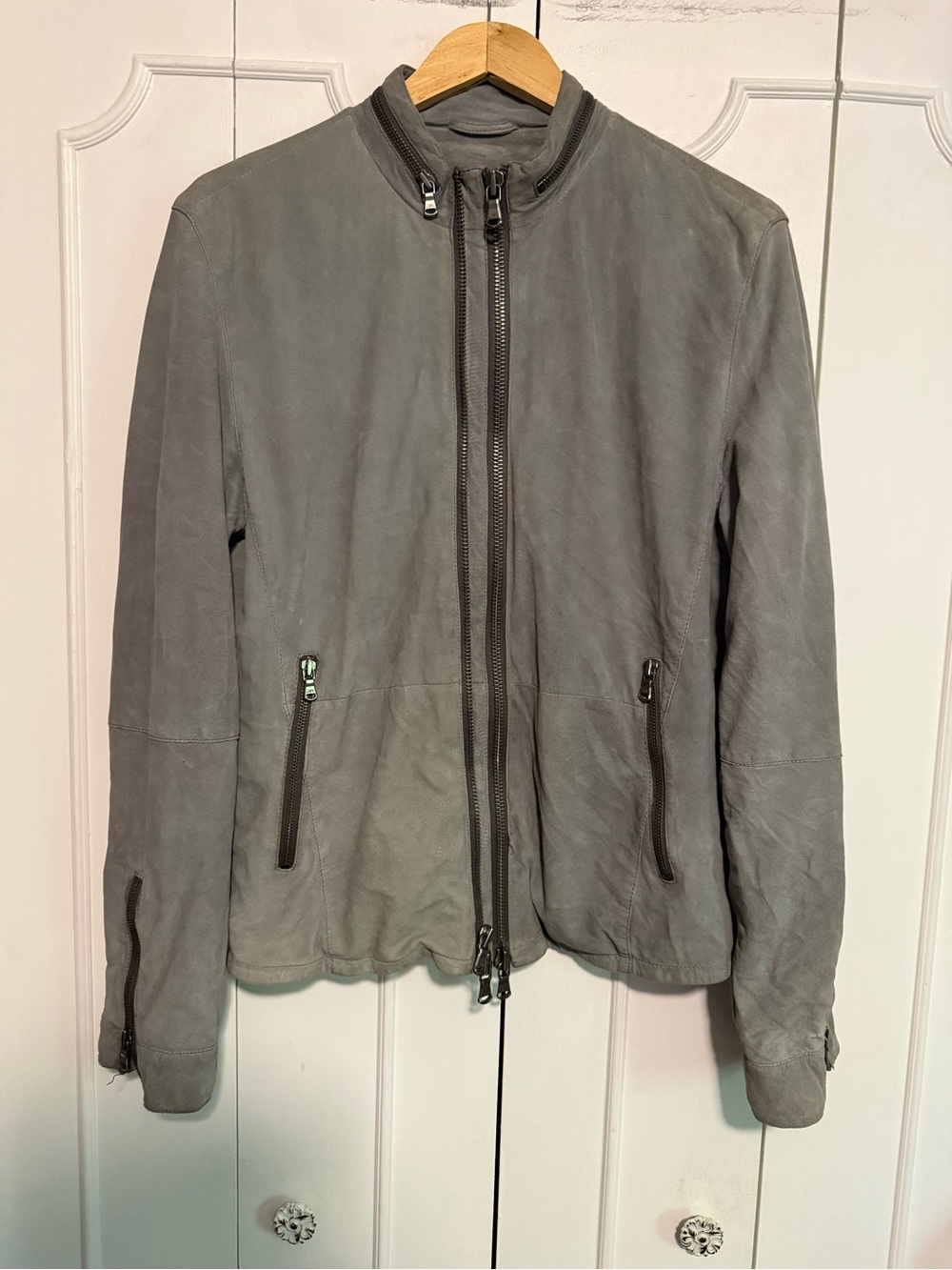 John Varvatos Grey Suede Zip-Front Jacket